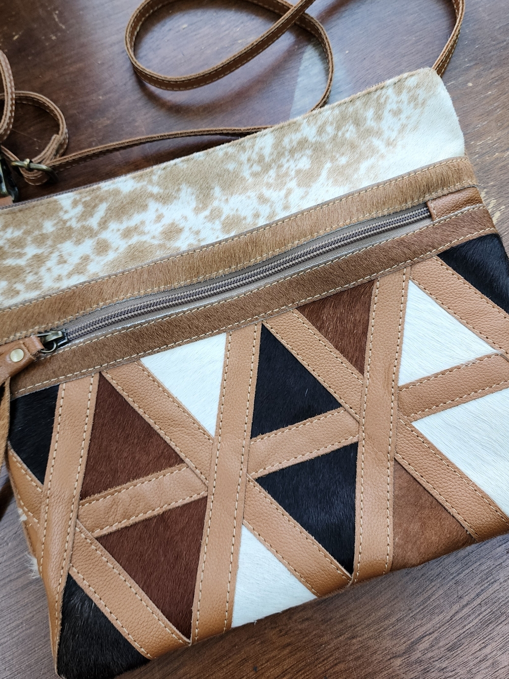 Myra Bag Dakota Plains Cowhide Patchwork Crossbody Bag Leather Western Boho